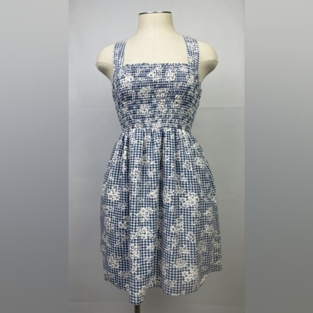 American Eagle Floral Gingham Smocked Babydoll Mini Dress